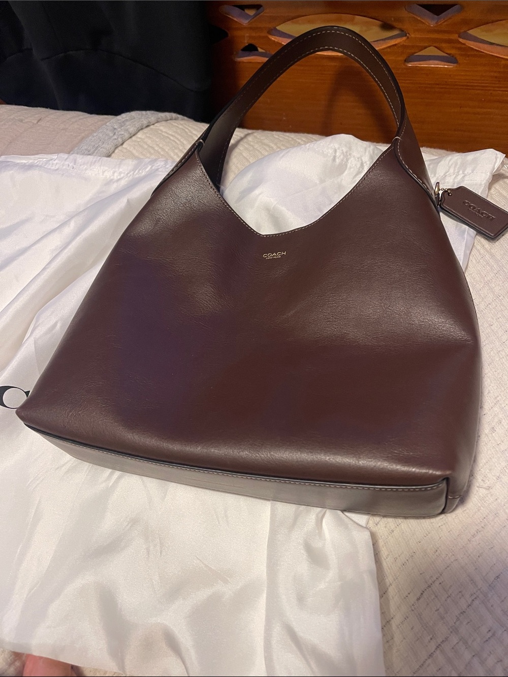 Coach Women's Leather Shoulder Hobo in Dark Brown